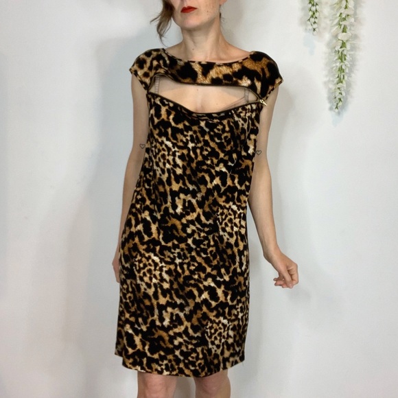 CALVIN KLEIN leopard print gold zipper dress cutout rave 1705 - Picture 9 of 10